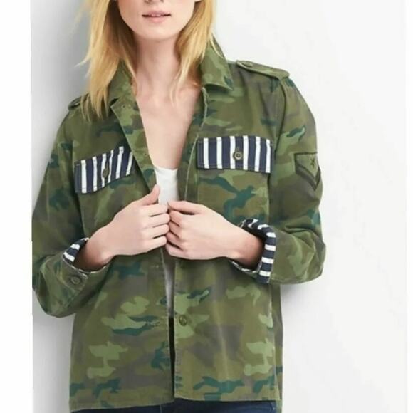 Gap camo utility jacket shirt green striped - Picture 1 of 11